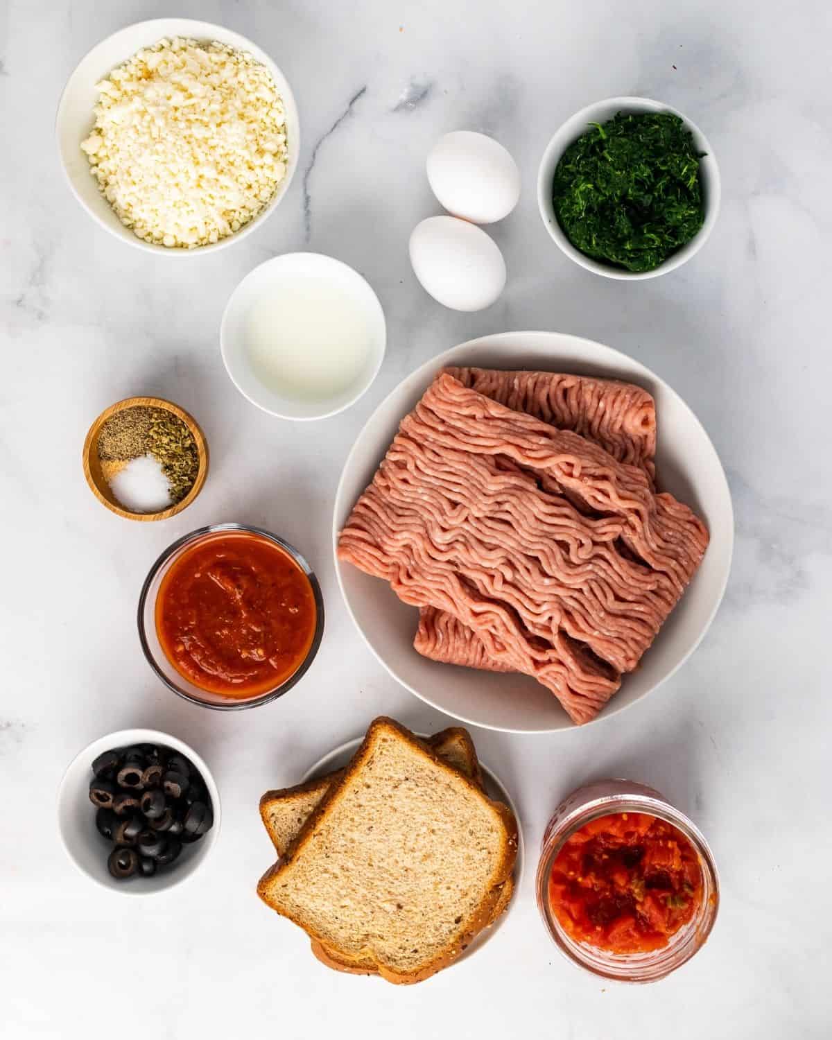 Ingredients to make a Greek Meatloaf recipe