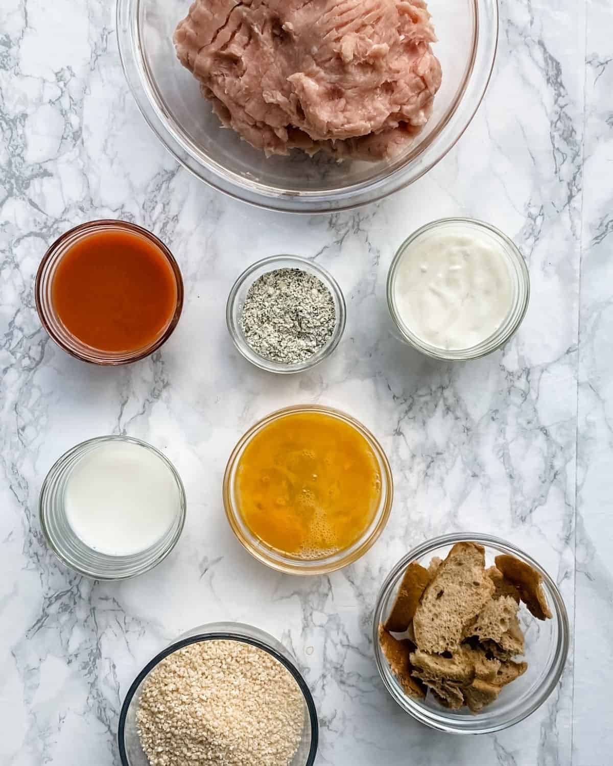 Ingredients to make buffalo chicken meatloaf
