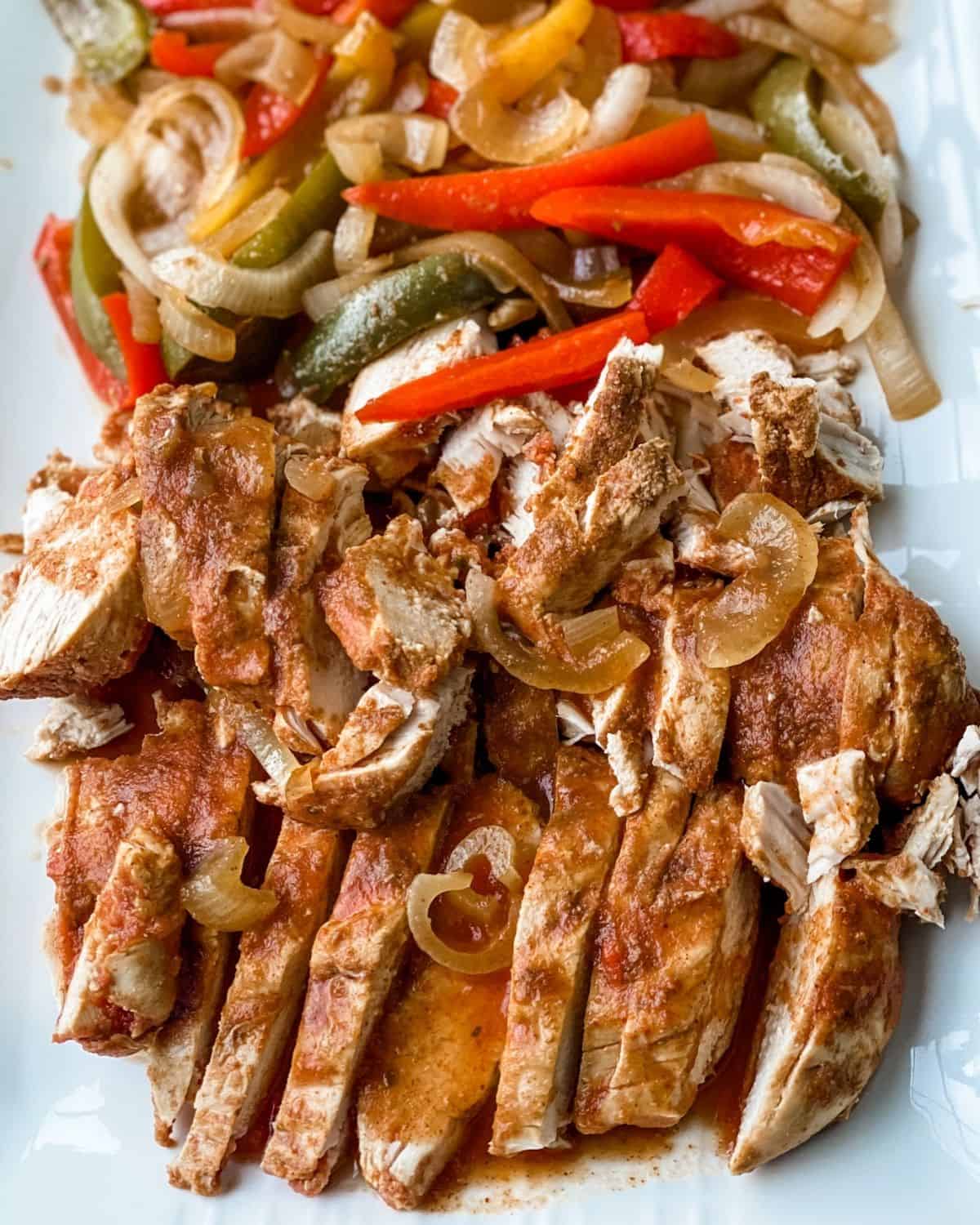 Chicken fajitas on a platter