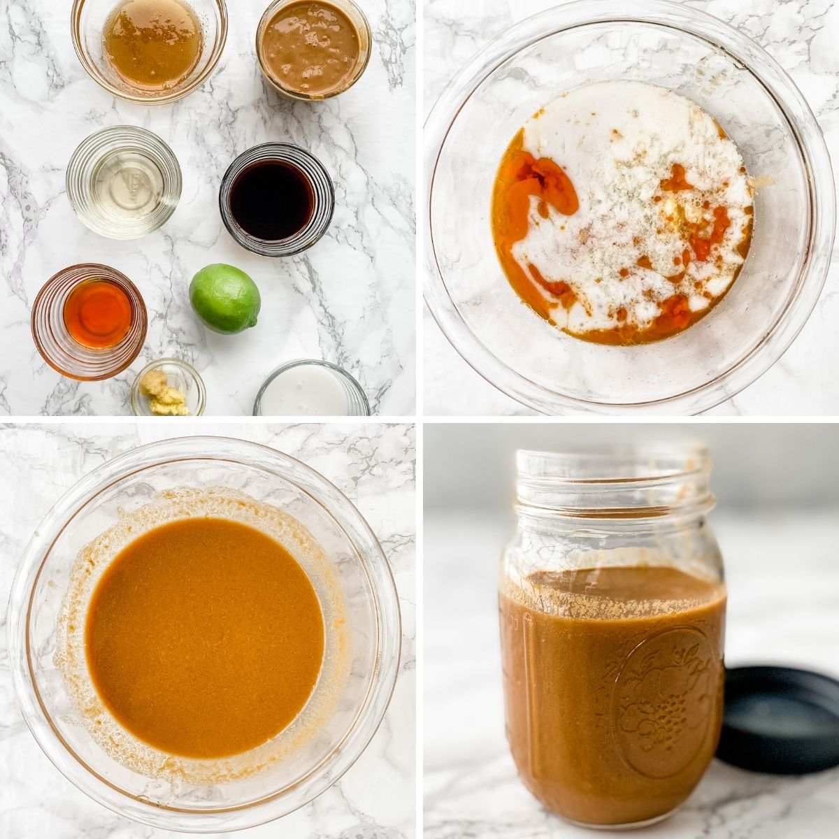 step by step collage showing how to make Thai peanut sauce dressing.