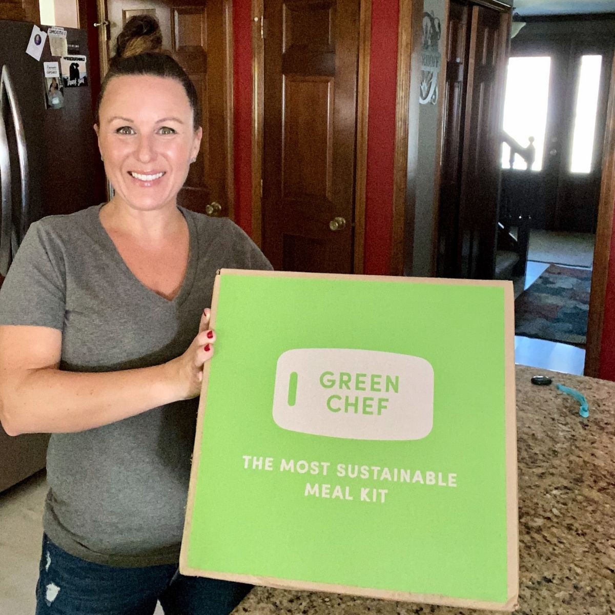 Tammy Overhoff holding her Green Chef Box for her honest review
