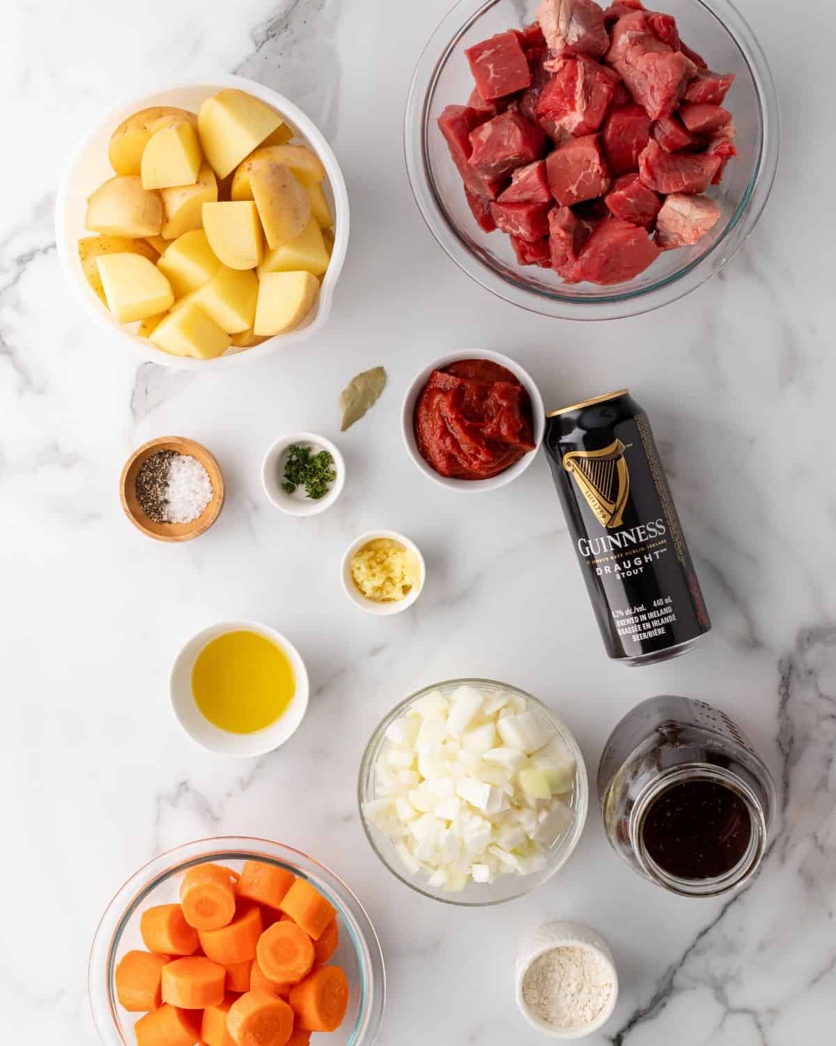 Ingredients to make Guinness Beef Stew