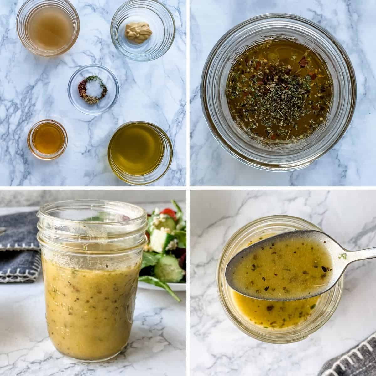 step by step collage showing how to make Italian dressing.
