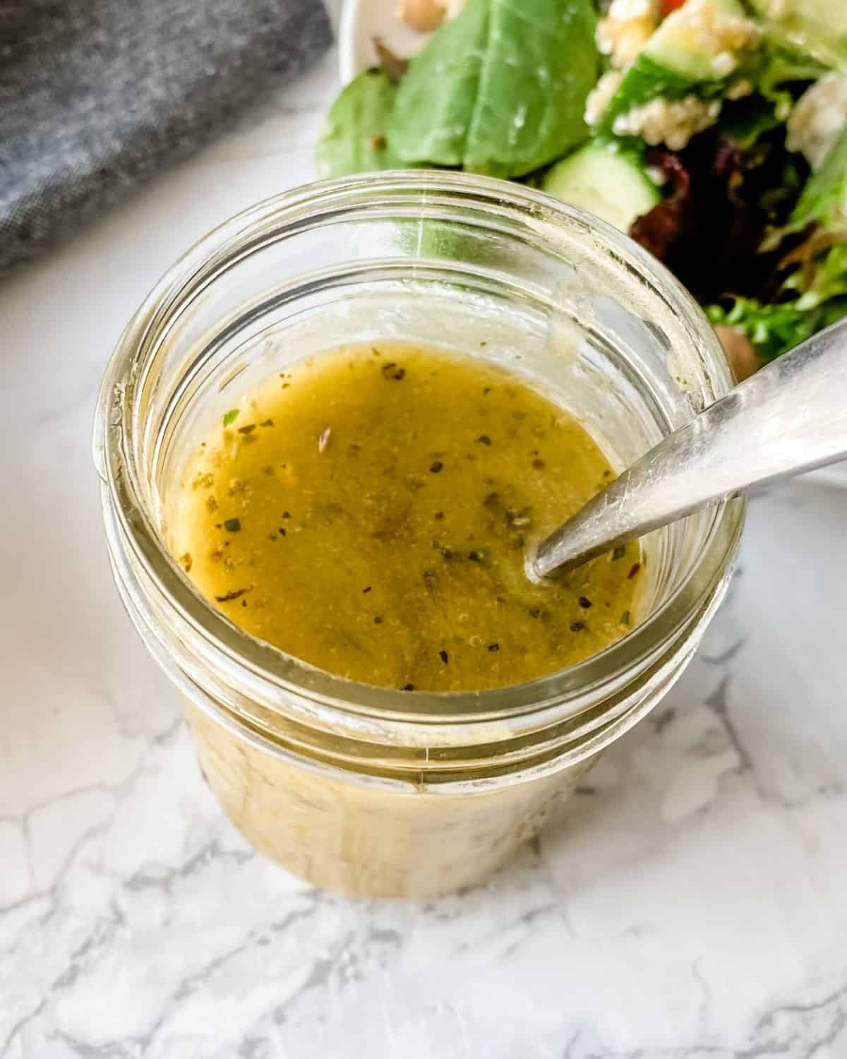 Italian dressing in a mason jar.