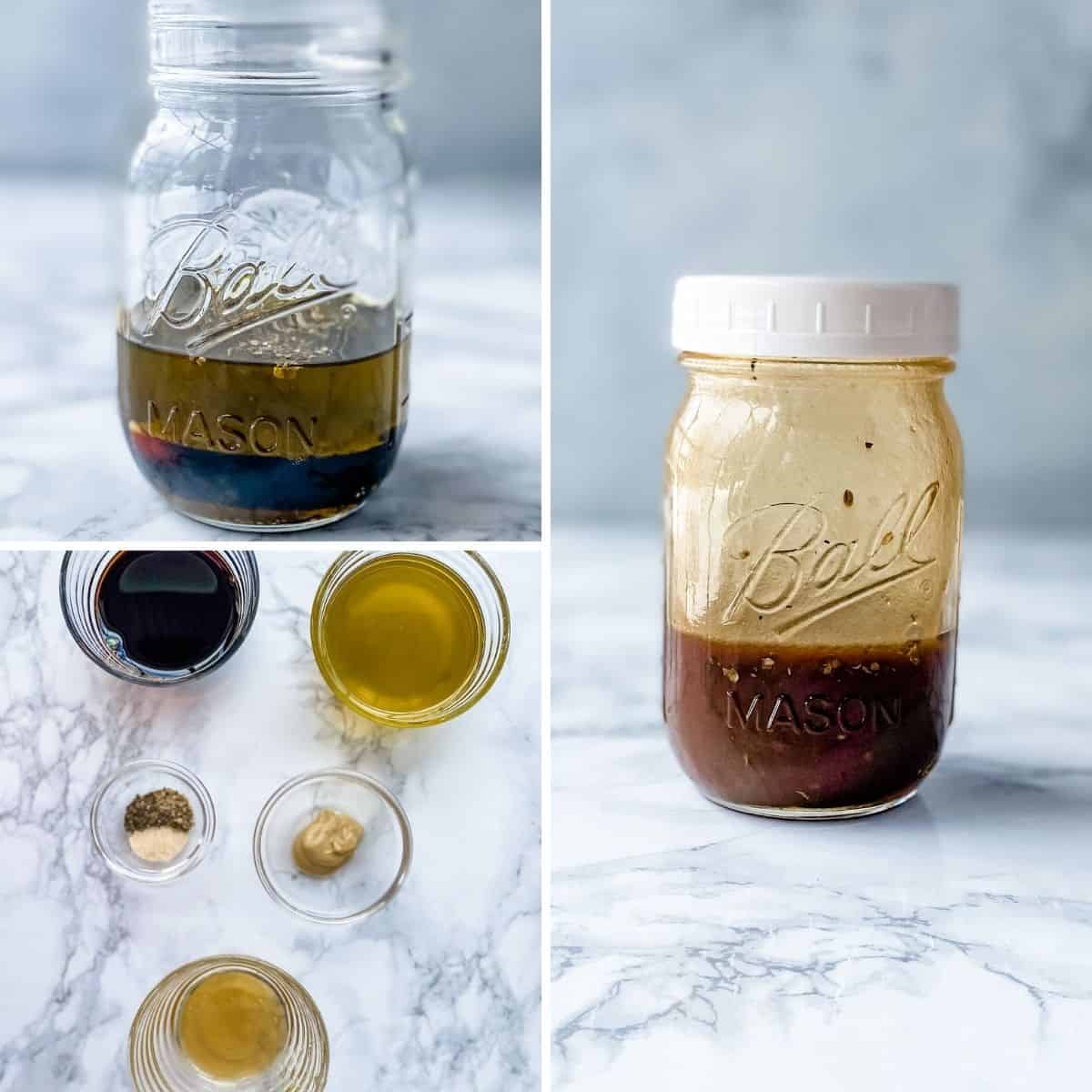 step by step collage showing how to make healthy balsamic Vinaigrette recipe