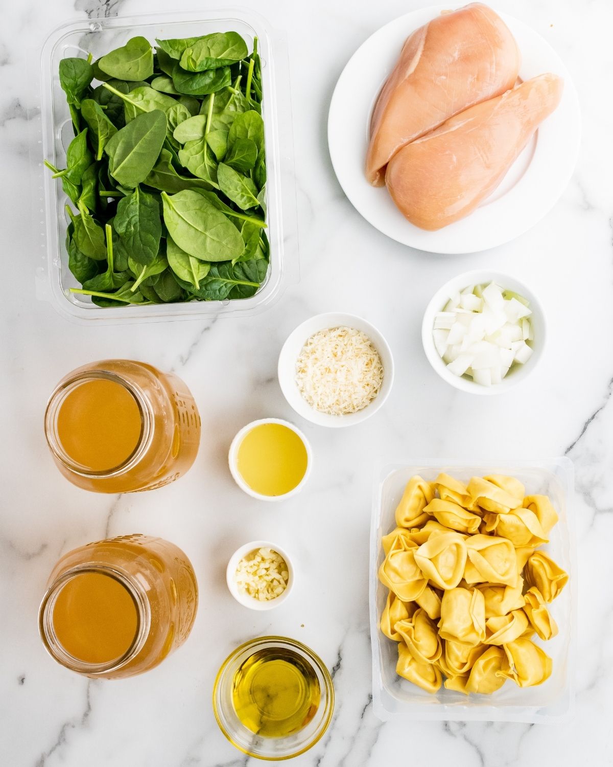 Ingredients to make chicken tortelinni soup.