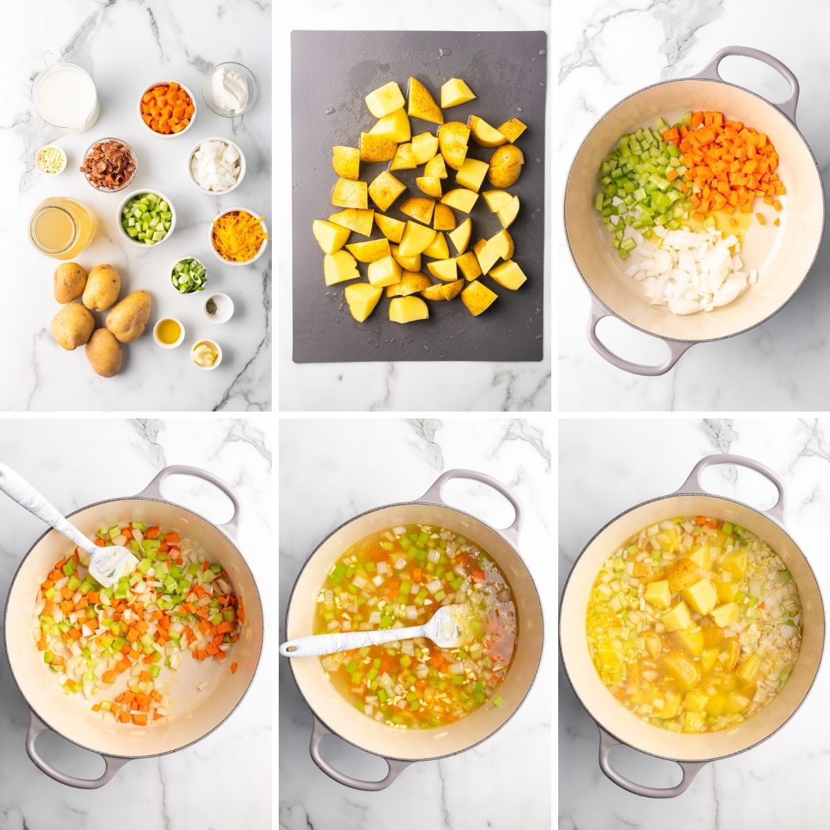 step by step collage to make healthy potato soup