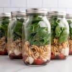 spinach pasta salad in a jar