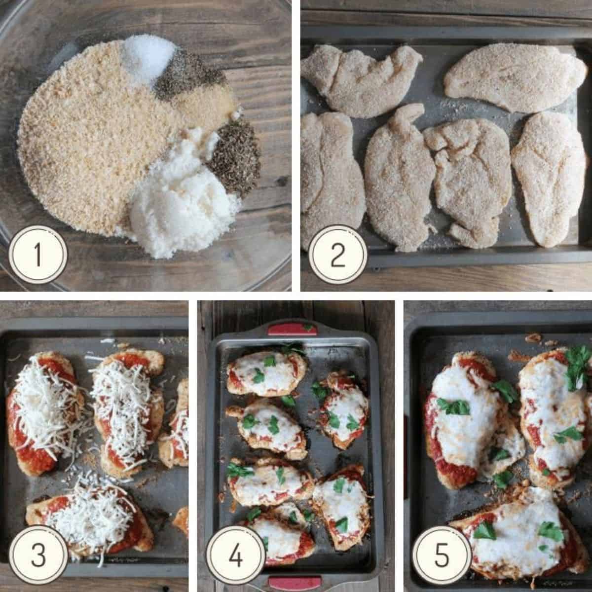 how to make baked Chicken Parmesan collage.