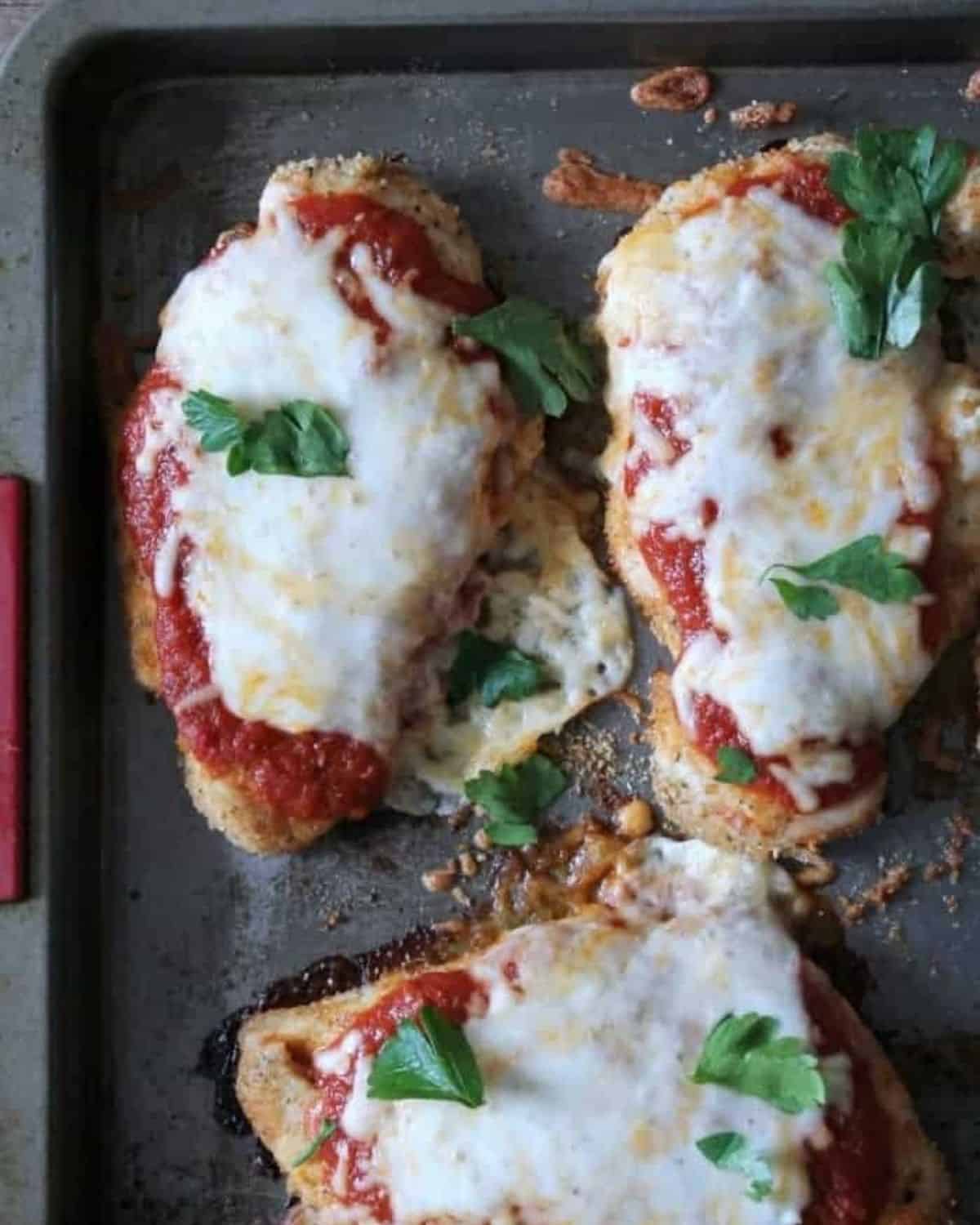 overhead picture of Chicken Parmesan.