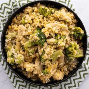 chicken and rice in a bowl