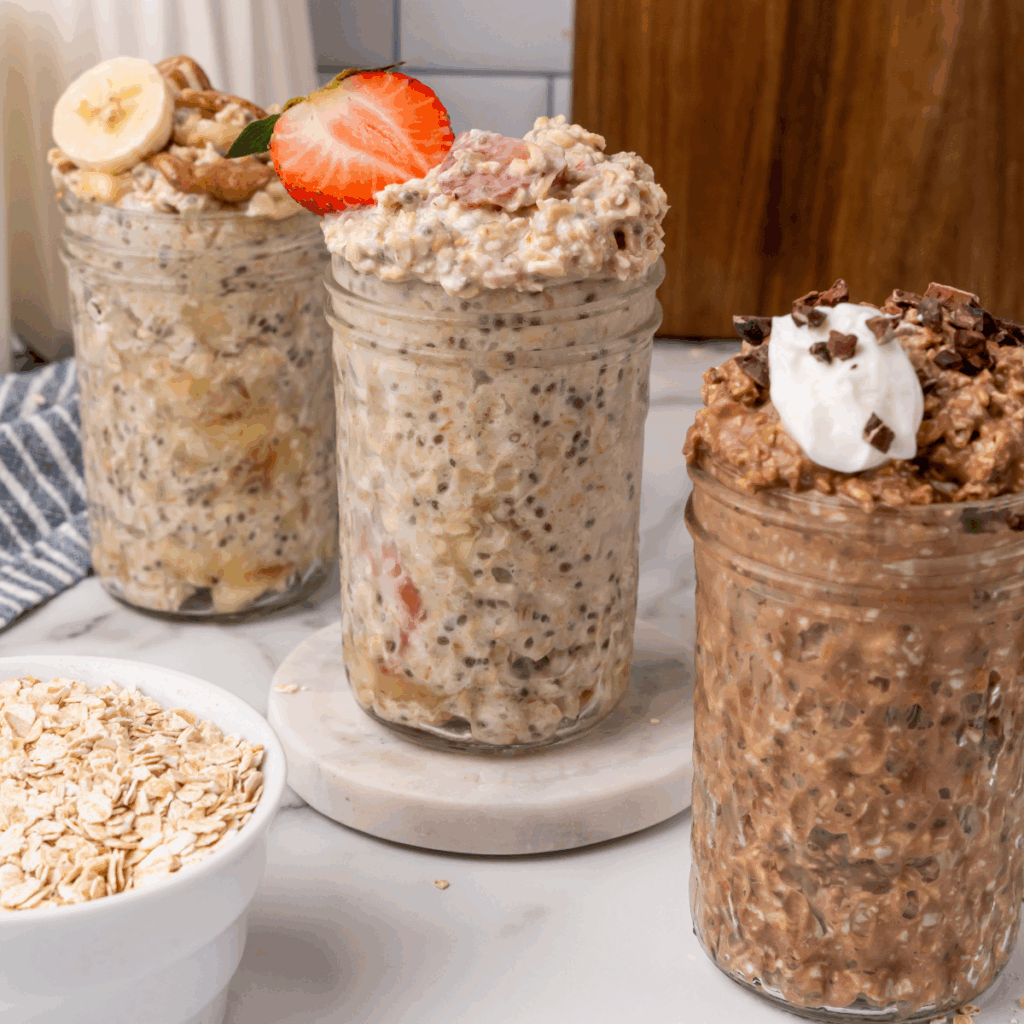 three jars of overnight oats.