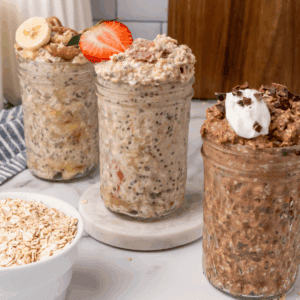 three jars of overnight oats.