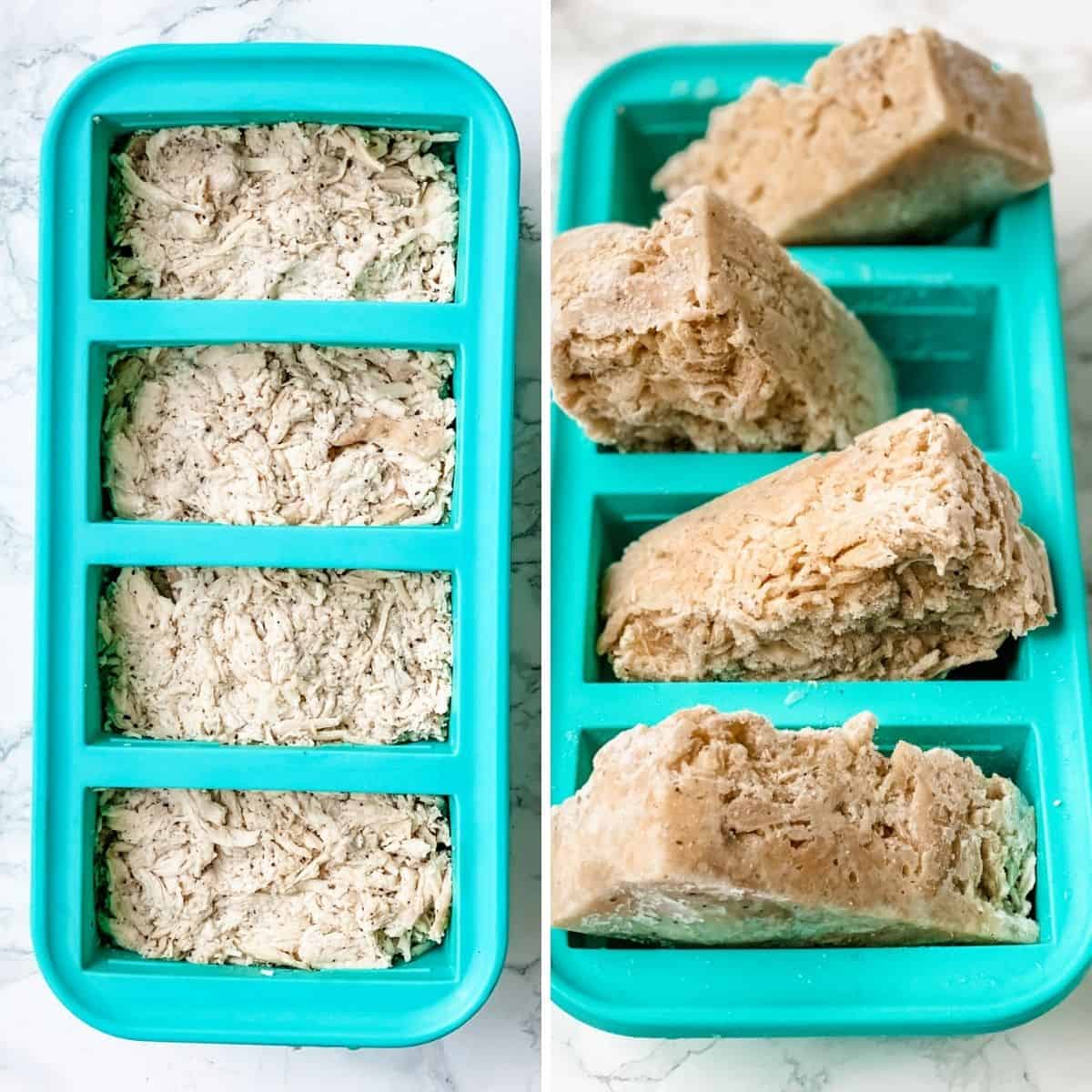 shredded chicken frozen using Souper Cubes.