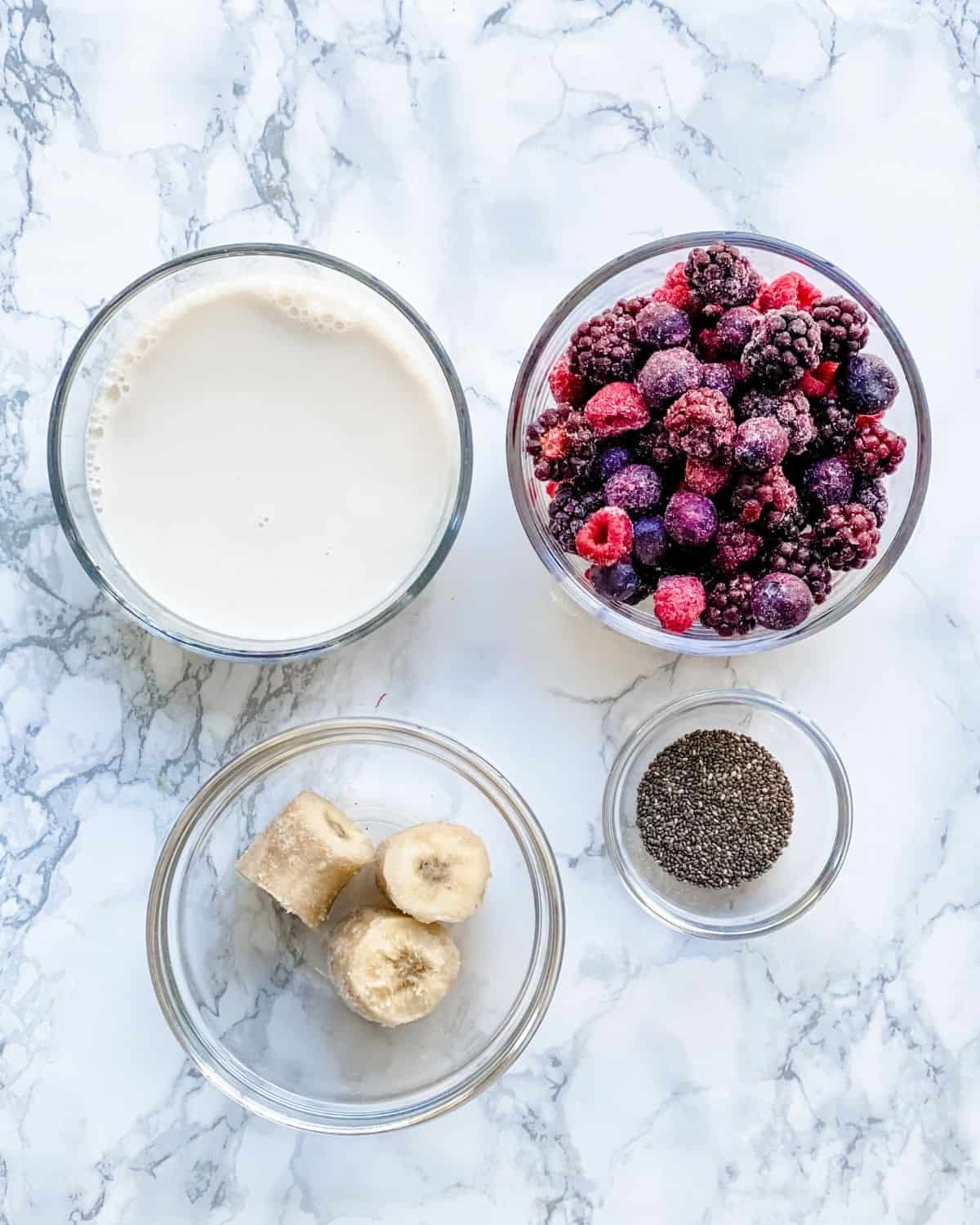 ingredients to make triple berry smoothie.