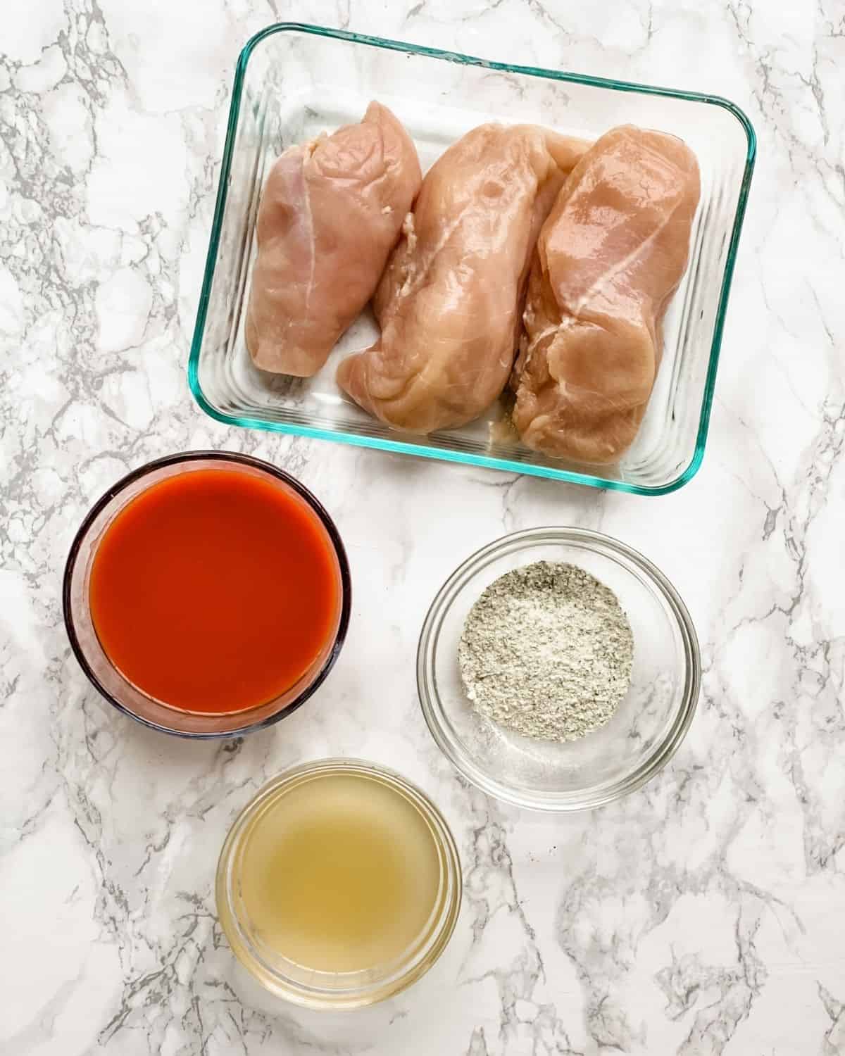 ingredients to make crockpot buffalo chicken.