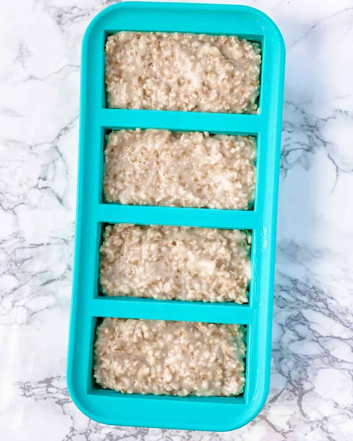 steel cut oats in Souper cube container.