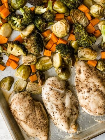 close up picture of one pan chicken and veggies