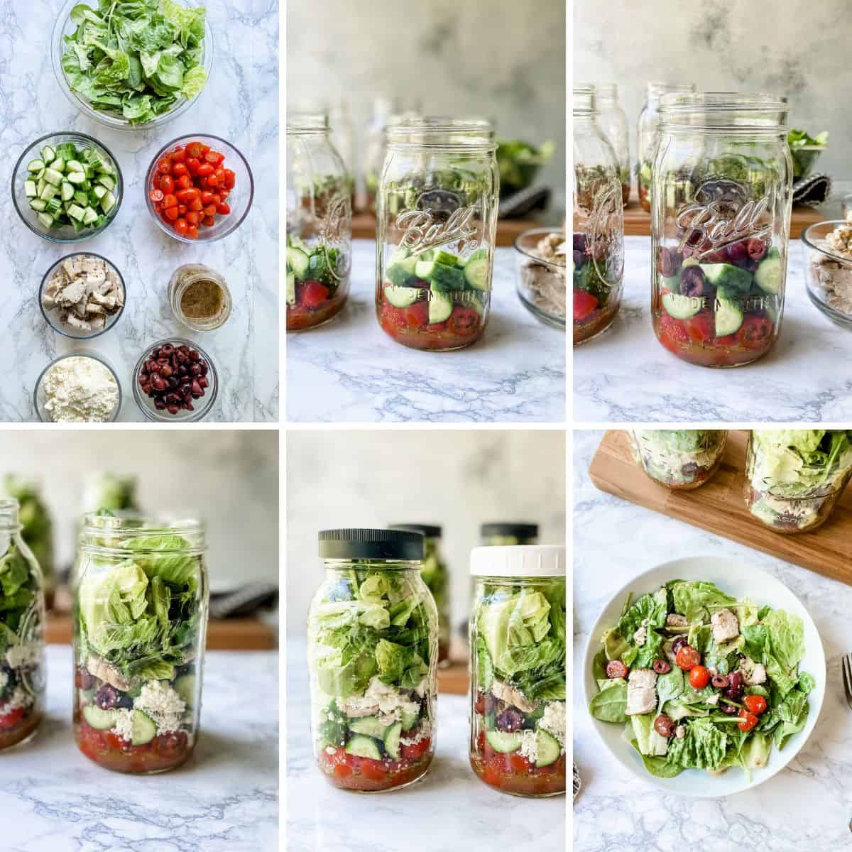 Mason Jar Salads with Kalamata Dressing