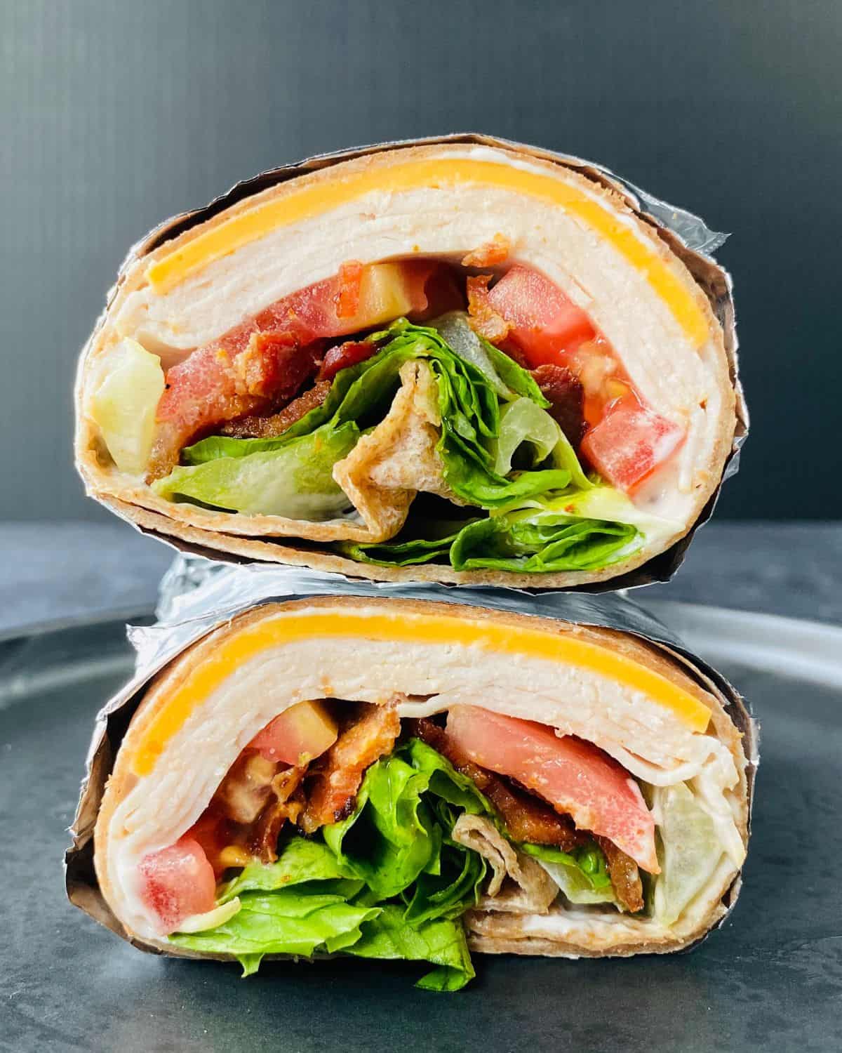 front view of the turkey wrap with bacon.