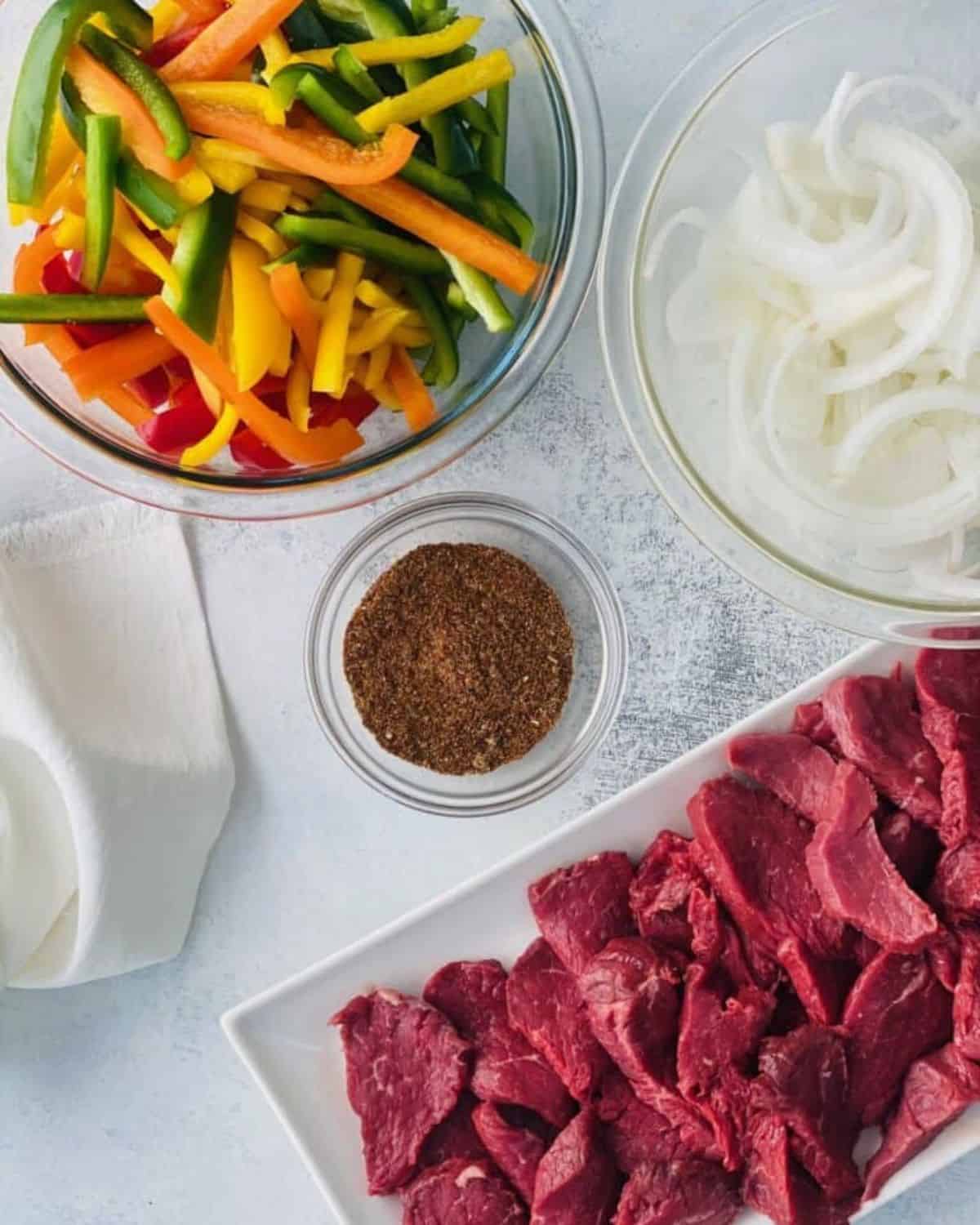 ingredients to make steak fajitas.