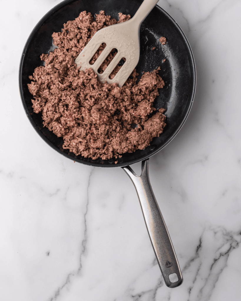 seasoned ground beef in a skillet