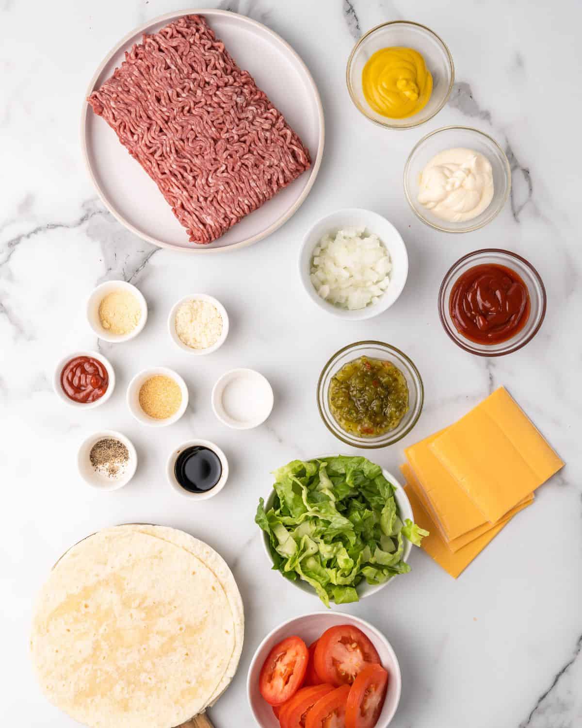 ingredients to make burger wraps