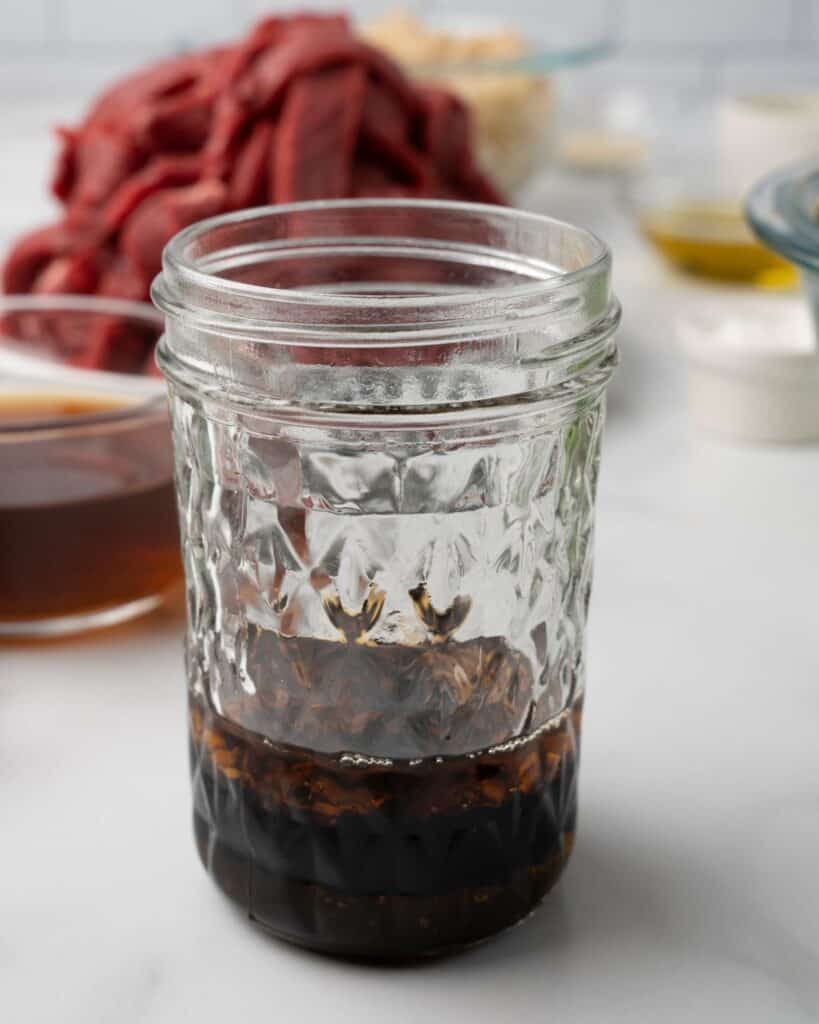 healthy stir fry sauce in a mason jar.