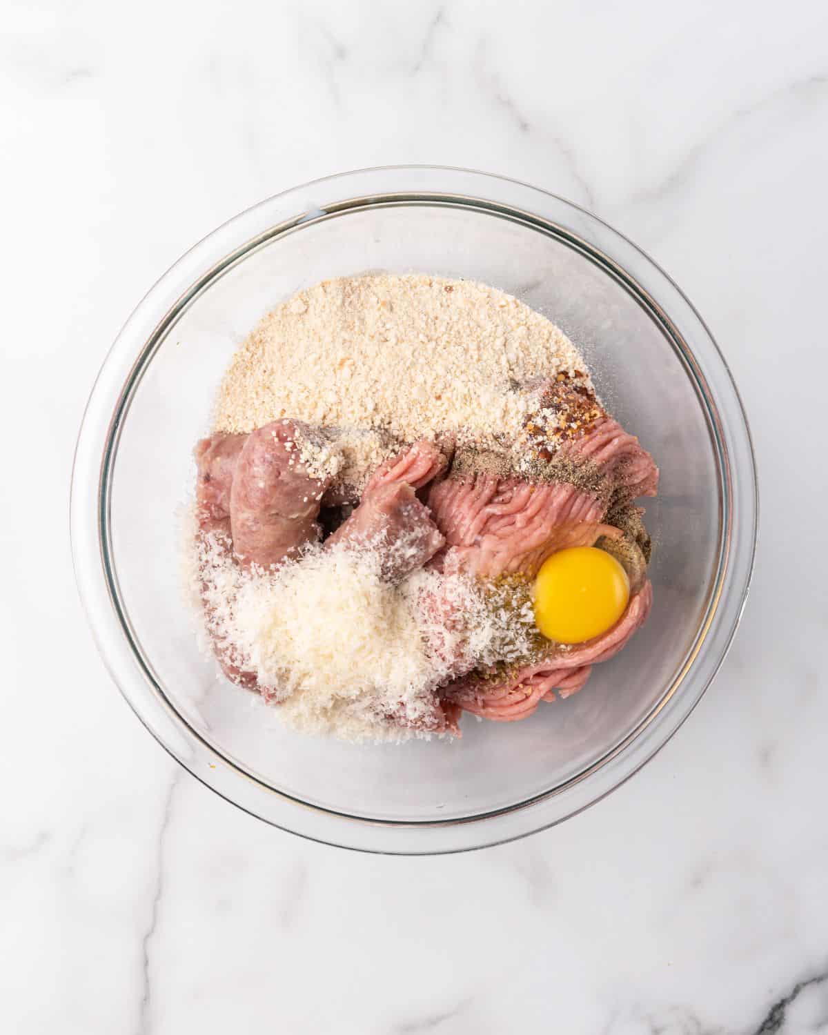 ground turkey meatball ingredients in a bowl.