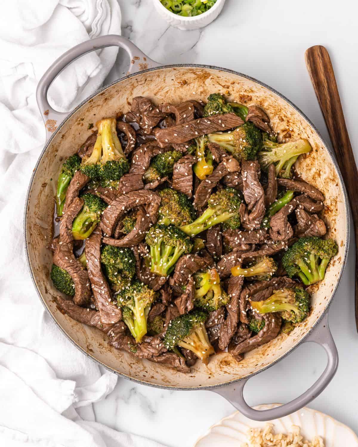 easy beef and broccoli mixed together.
