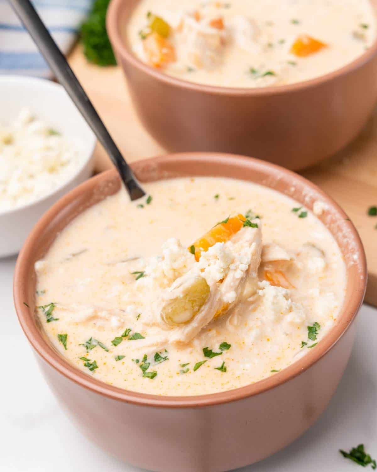 close up of buffalo chicken soup