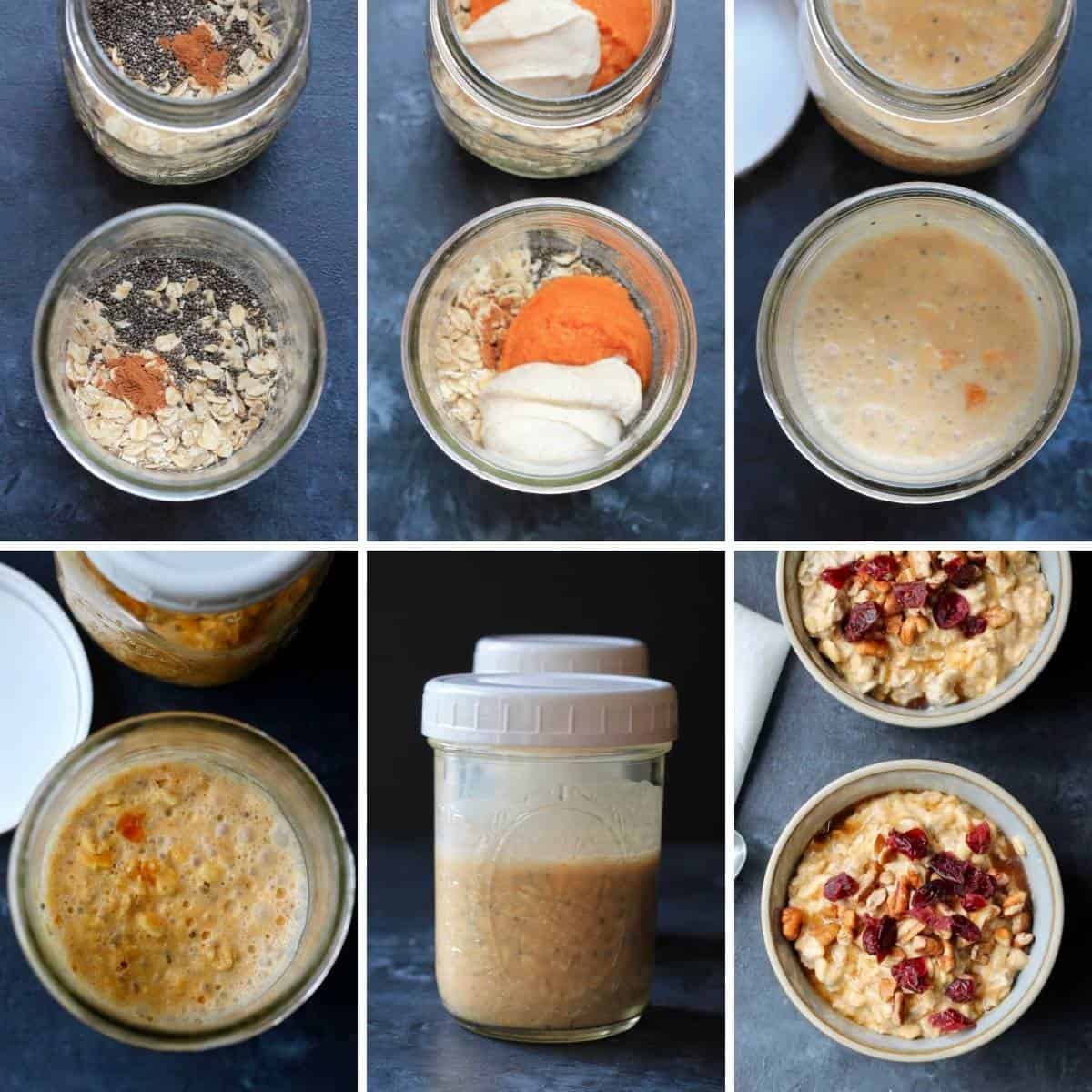 collage showing how to make pumpkin overnight oats