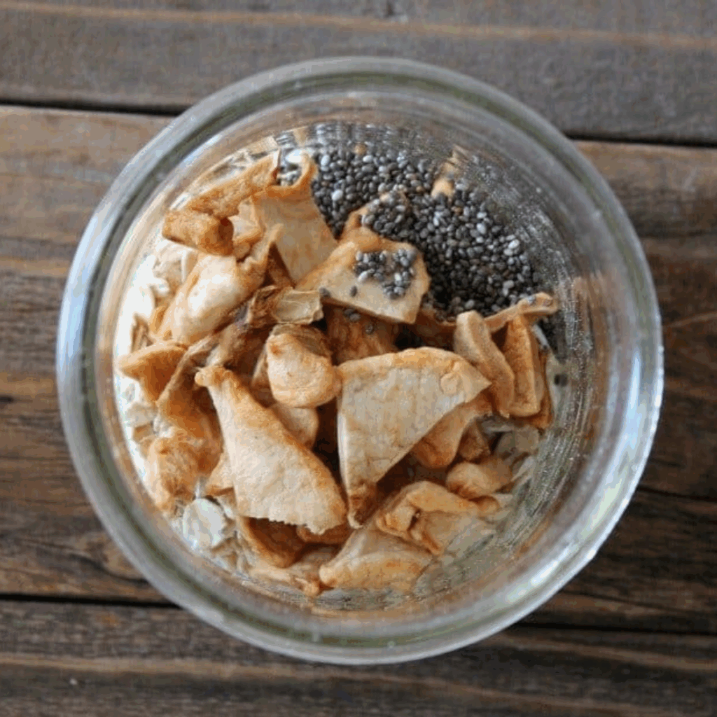 dry ingredients for apple overnight oats in a mason jar.