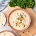 overhead picture of buffalo chicken soup