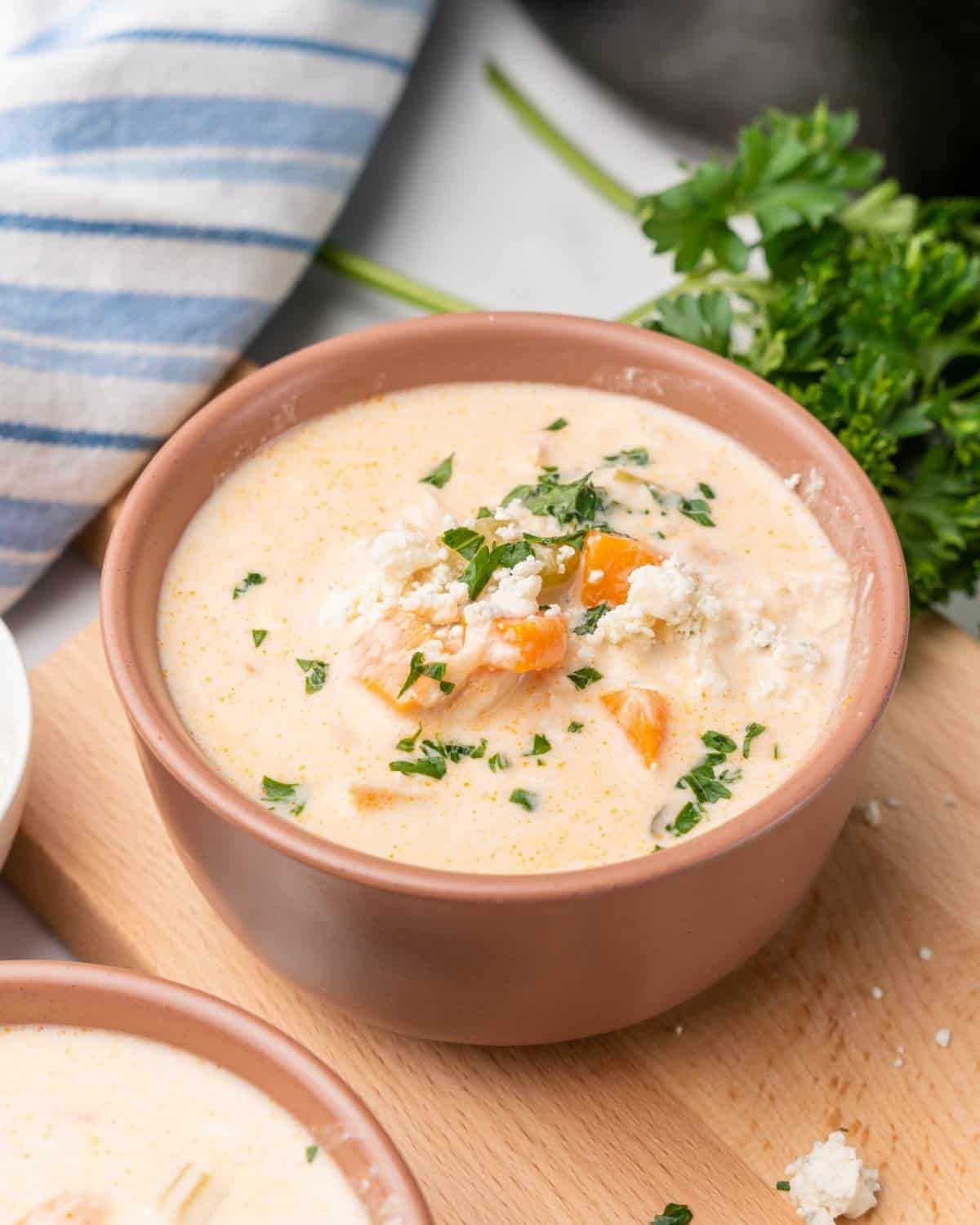 overhead view of buffalo chicken soup