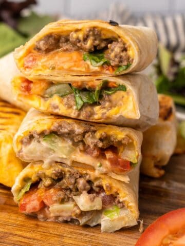 healthy burger wraps stacked on top of one another.