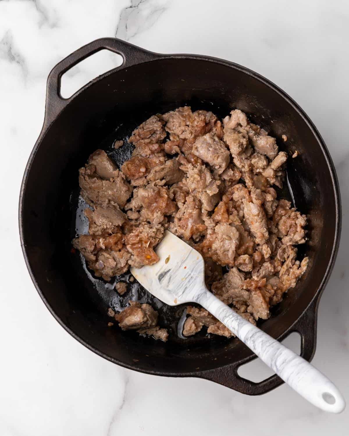 sausage cooked in the soup pot.