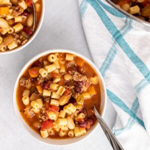 overhead picture of pasta fagioli