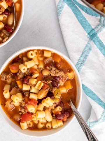 overhead picture of pasta fagioli