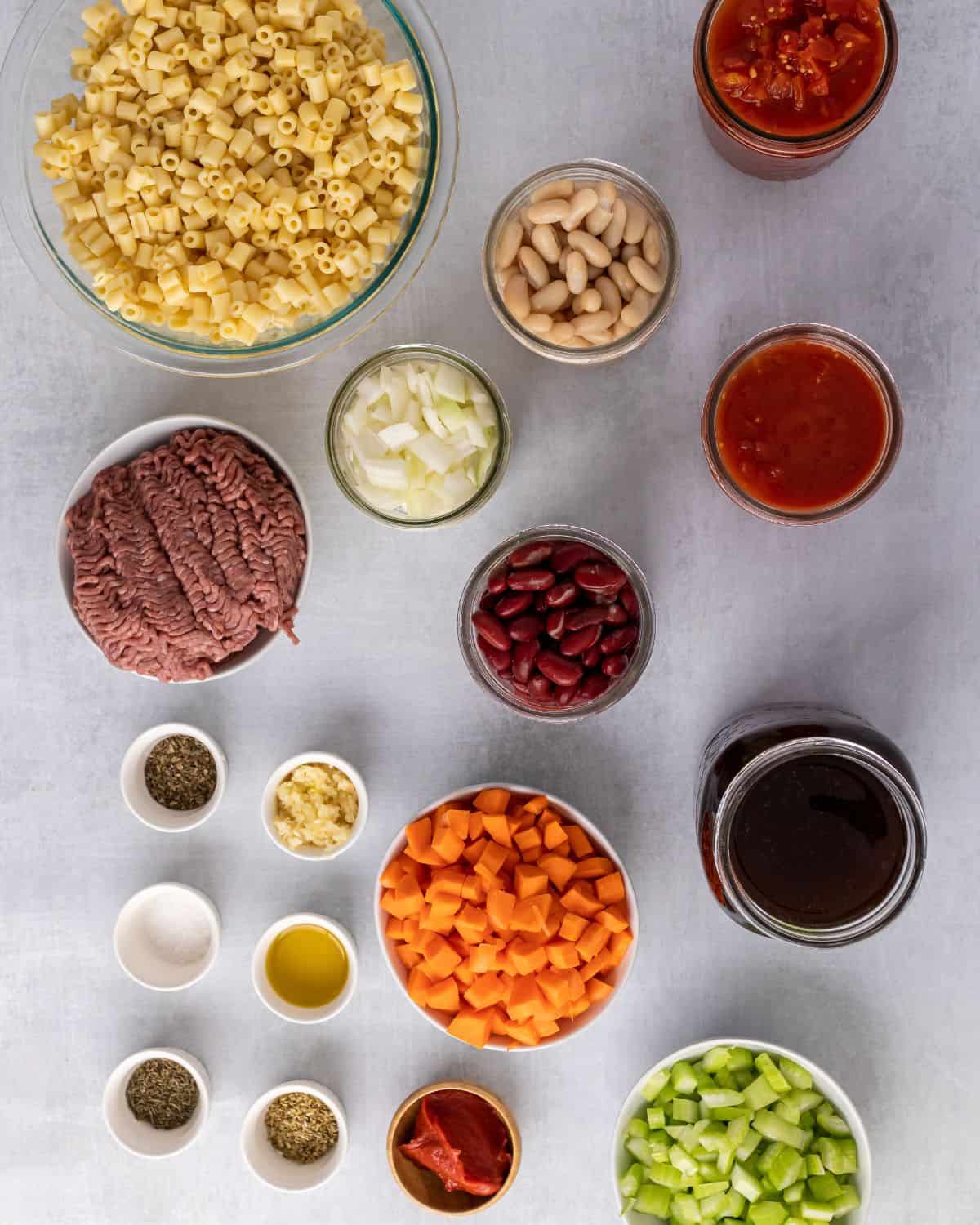 ingredients for pasta fagioli.