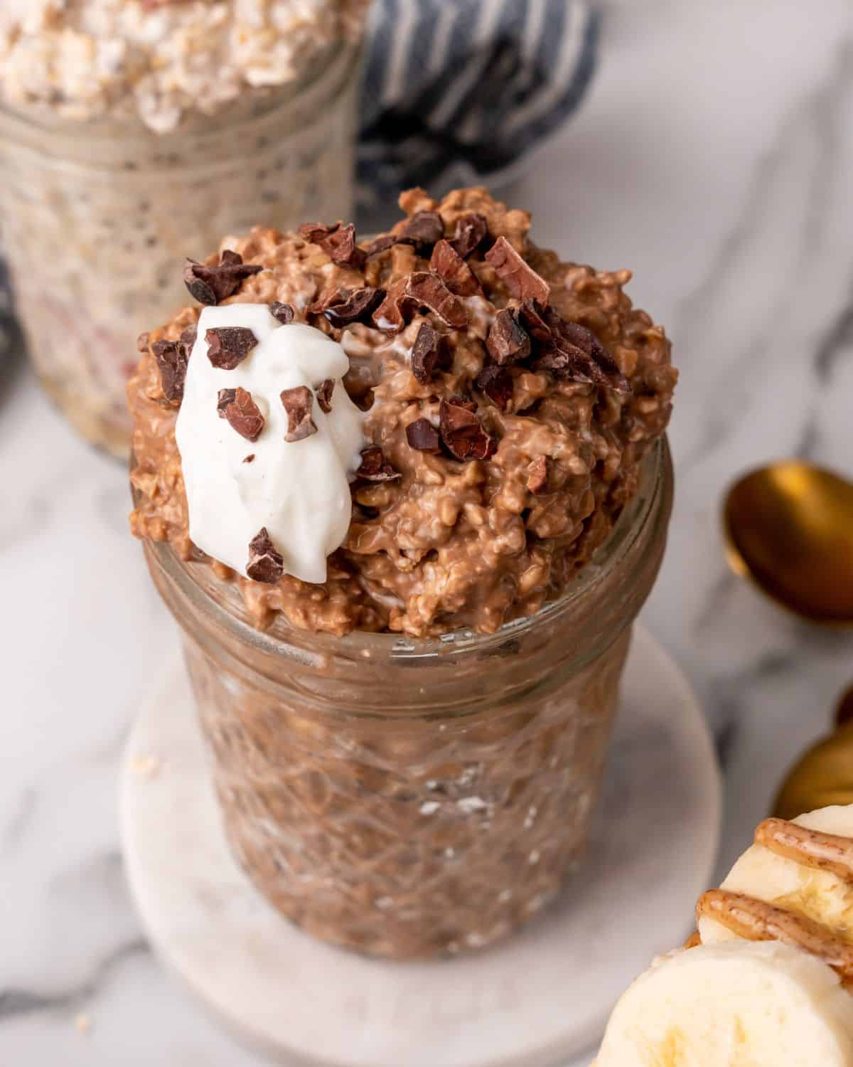 Chocolate Peanut Butter Overnight Oats with Yogurt