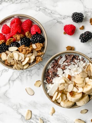 overhead view of yogurt bowls