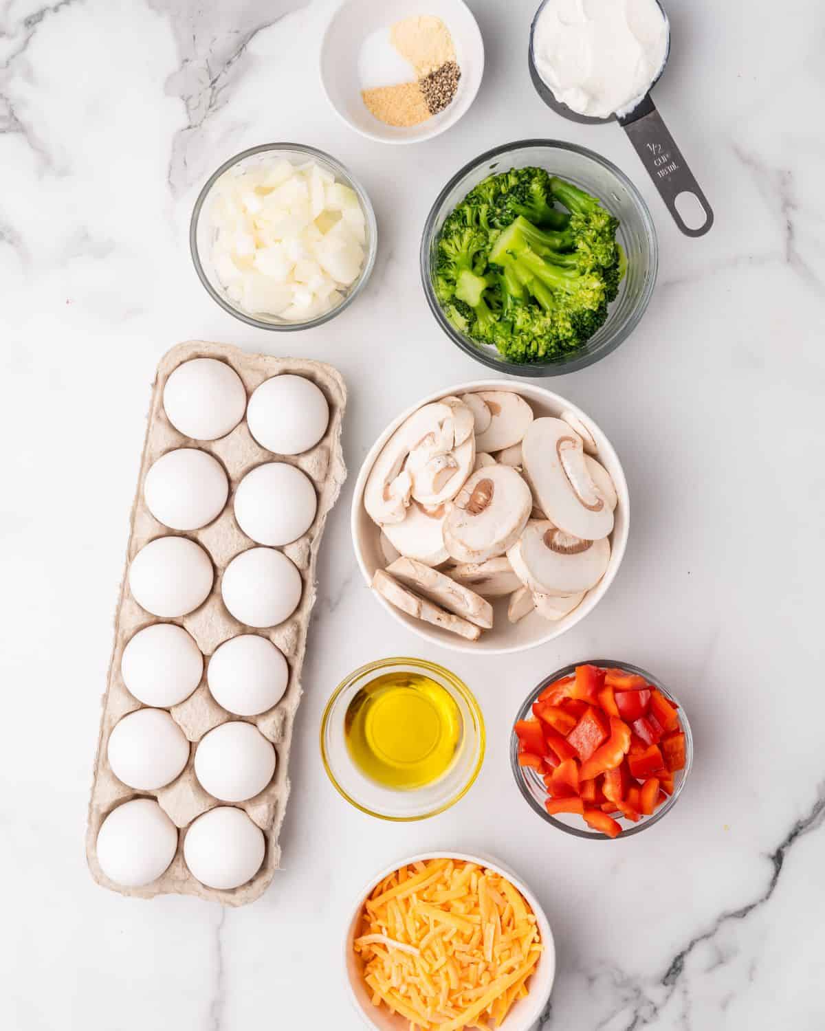 ingredients to make veggie egg bake.