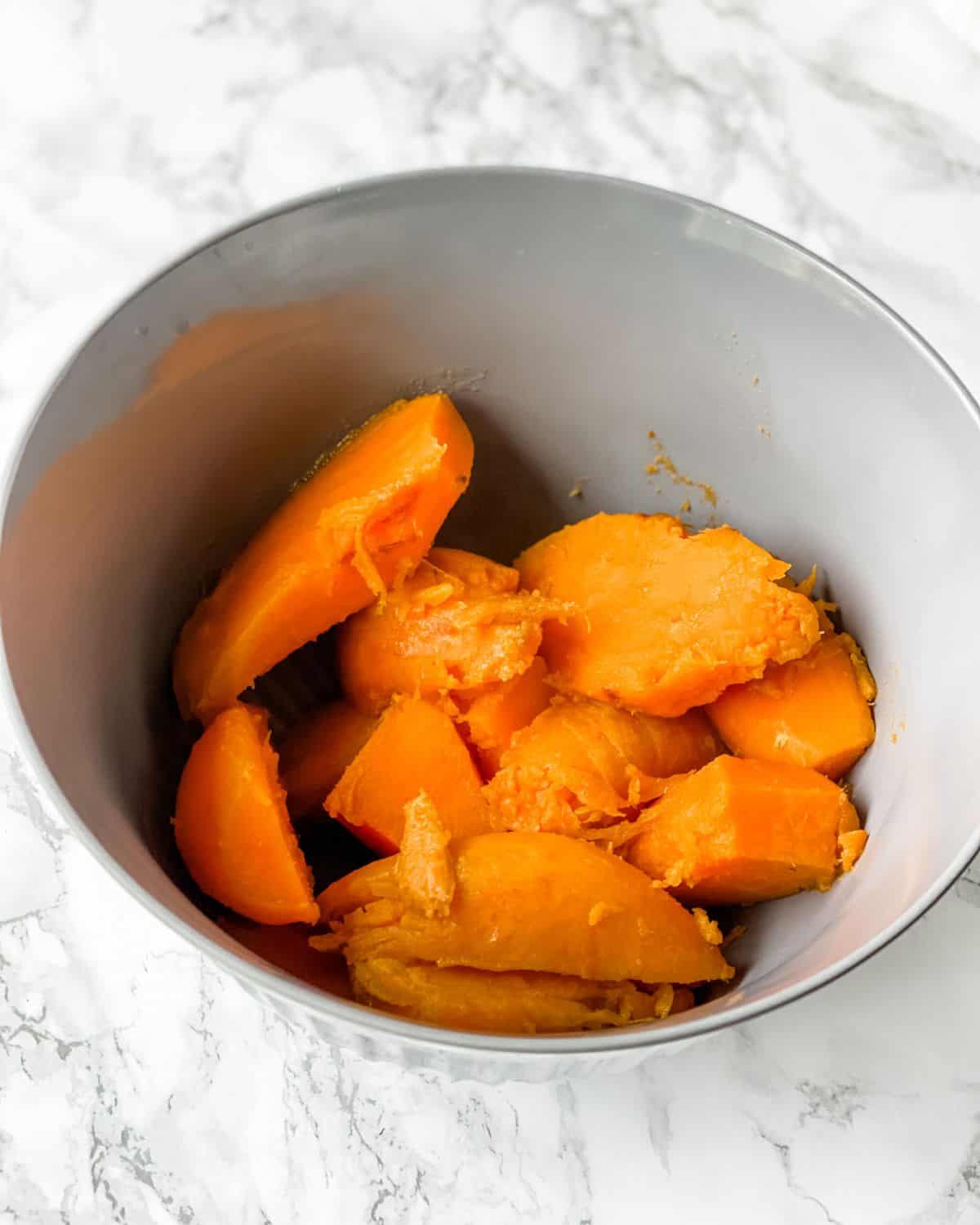 sweet potato guts in a bowl.