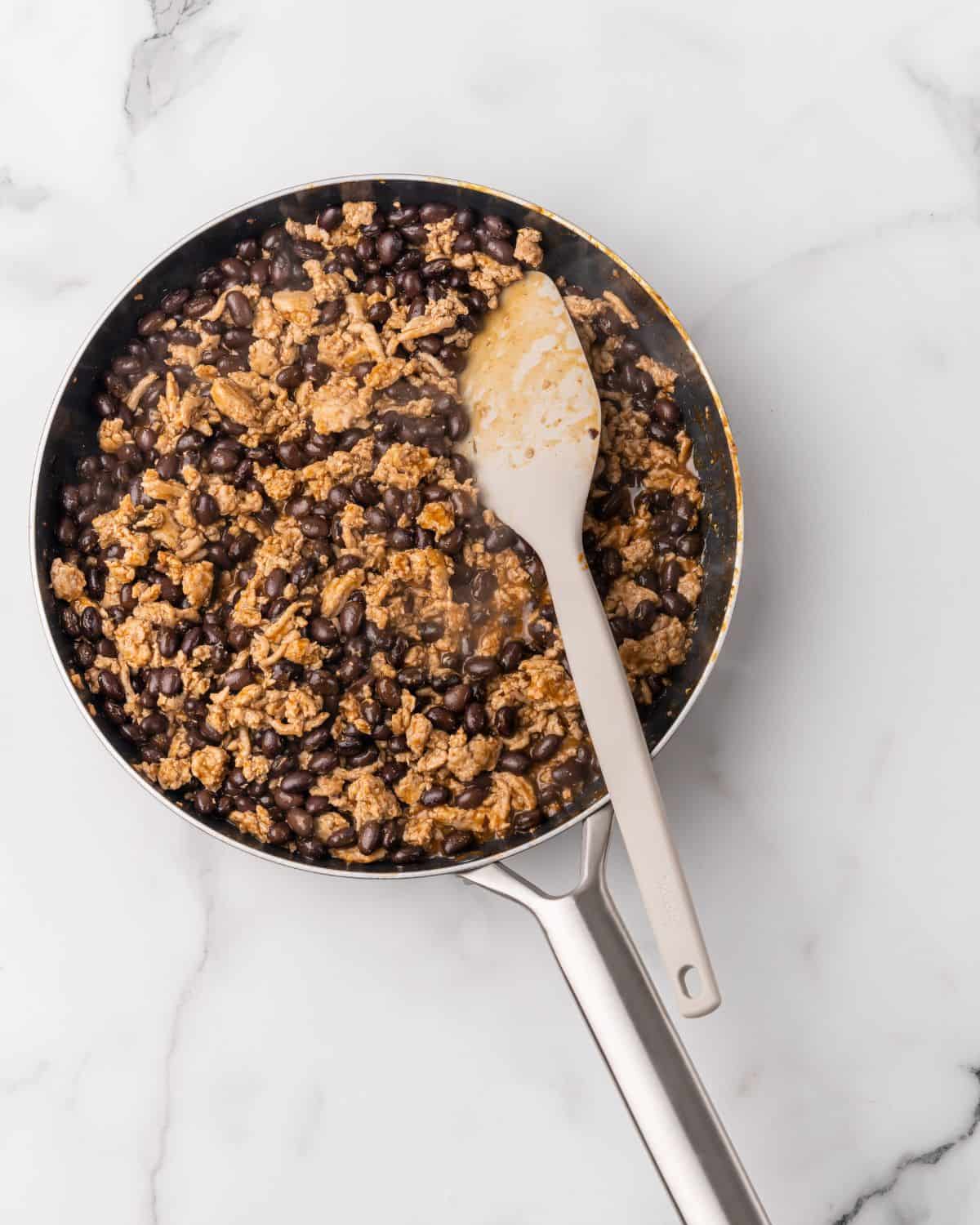 turkey mixture cooked in a skillet.