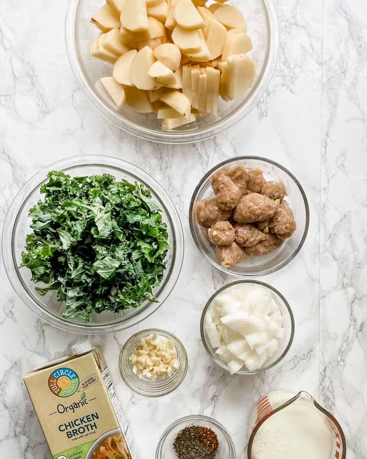 ingredients to make whole30 zuppa toscana.