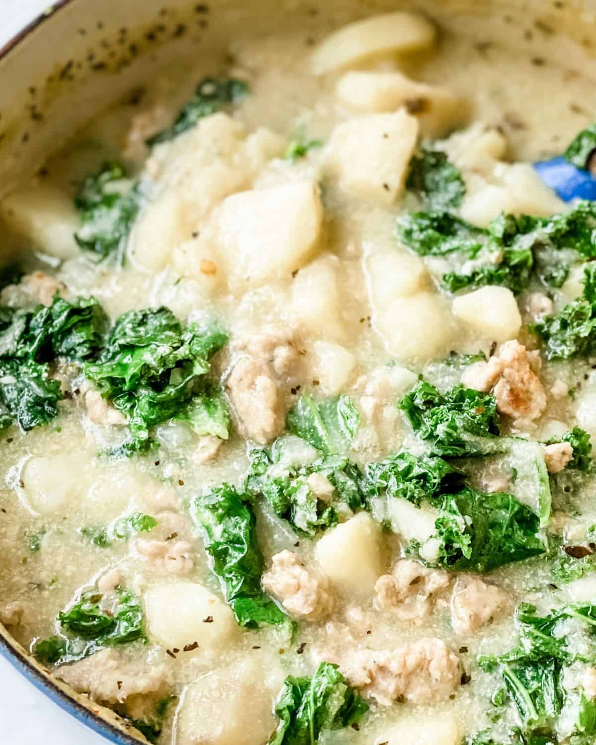 close-up view of healthy zuppa toscana.