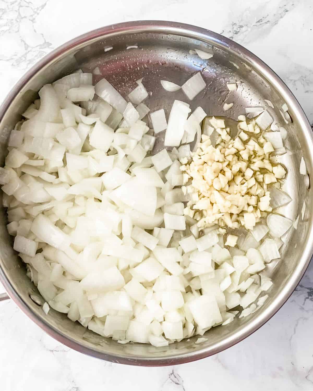 onions and garlic in the skillet.