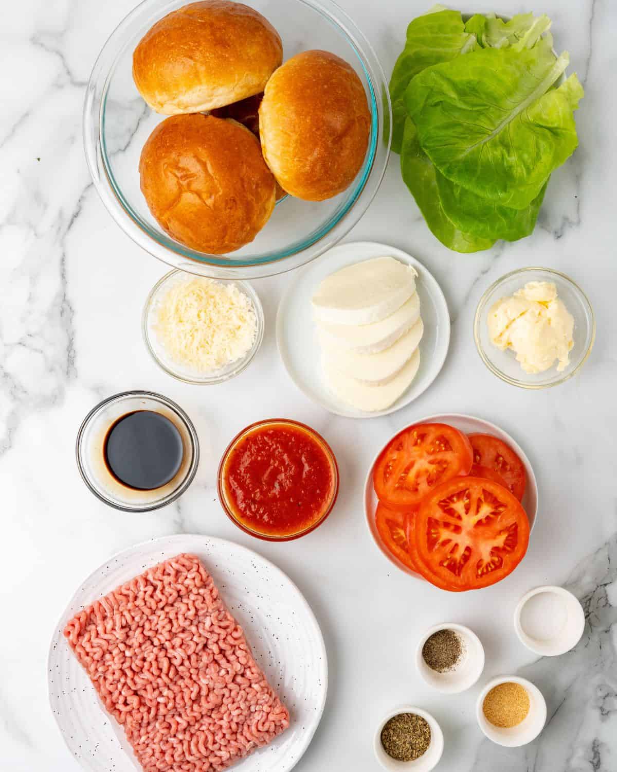 Ingredients to make italian turkey burgers.