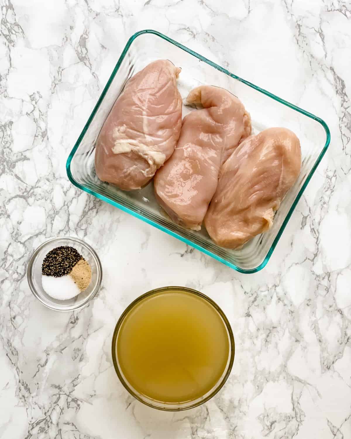 ingredients to make shredded chicken breast in the crockpot.